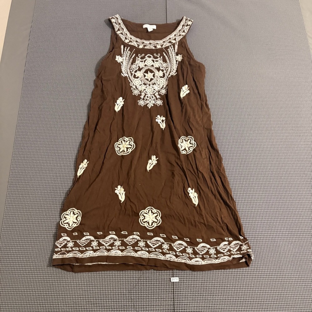 Charter Club Petite Brown Embroidered Sleeveless Shift Dress Size PM